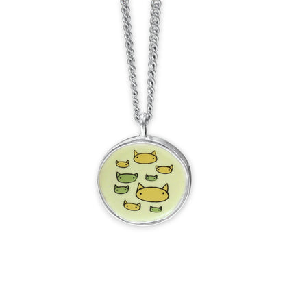 Friends with Cats - Enamel and Sterling Reversible Pendant on 24 Inch Chain