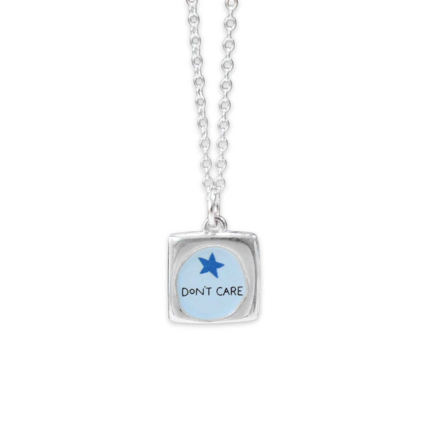 Please Stop Talking - Don't Care - Reversible Sterling Silver Introvert Pendant Necklace
