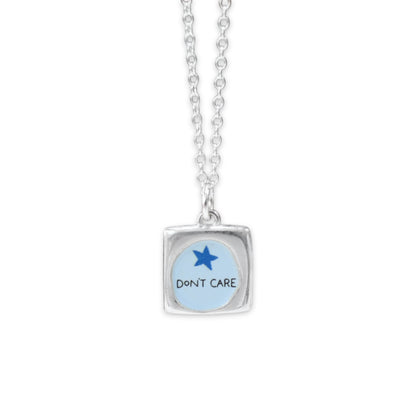 Please Stop Talking - Don't Care - Reversible Sterling Silver Introvert Pendant Necklace