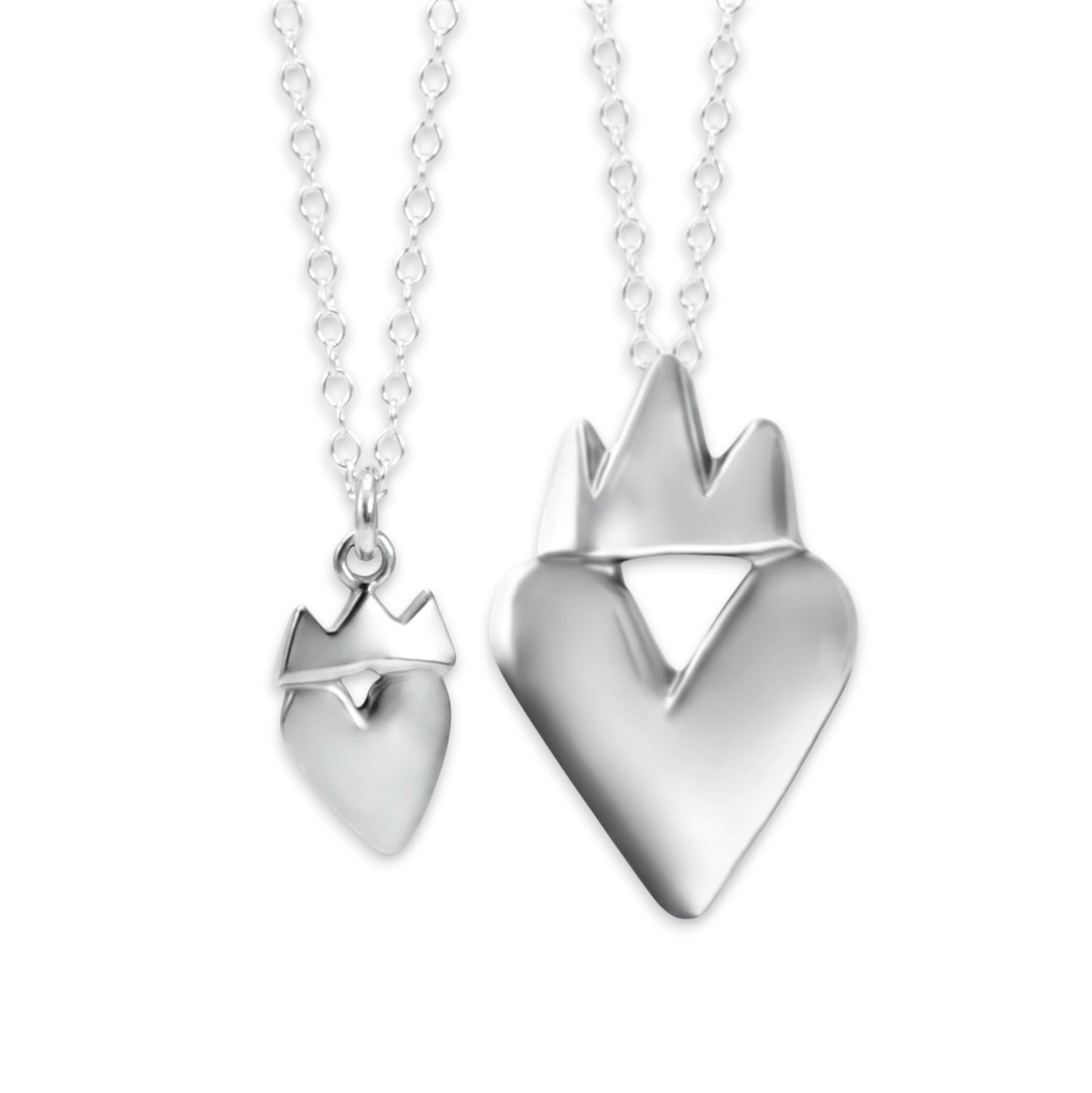 Sterling Silver Mother Daughter Crown Heart Necklaces