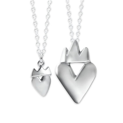 Sterling Silver Mother Daughter Crown Heart Necklaces