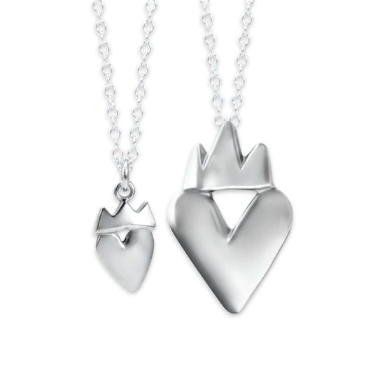 Sterling Silver Mother Daughter Crown Heart Necklaces