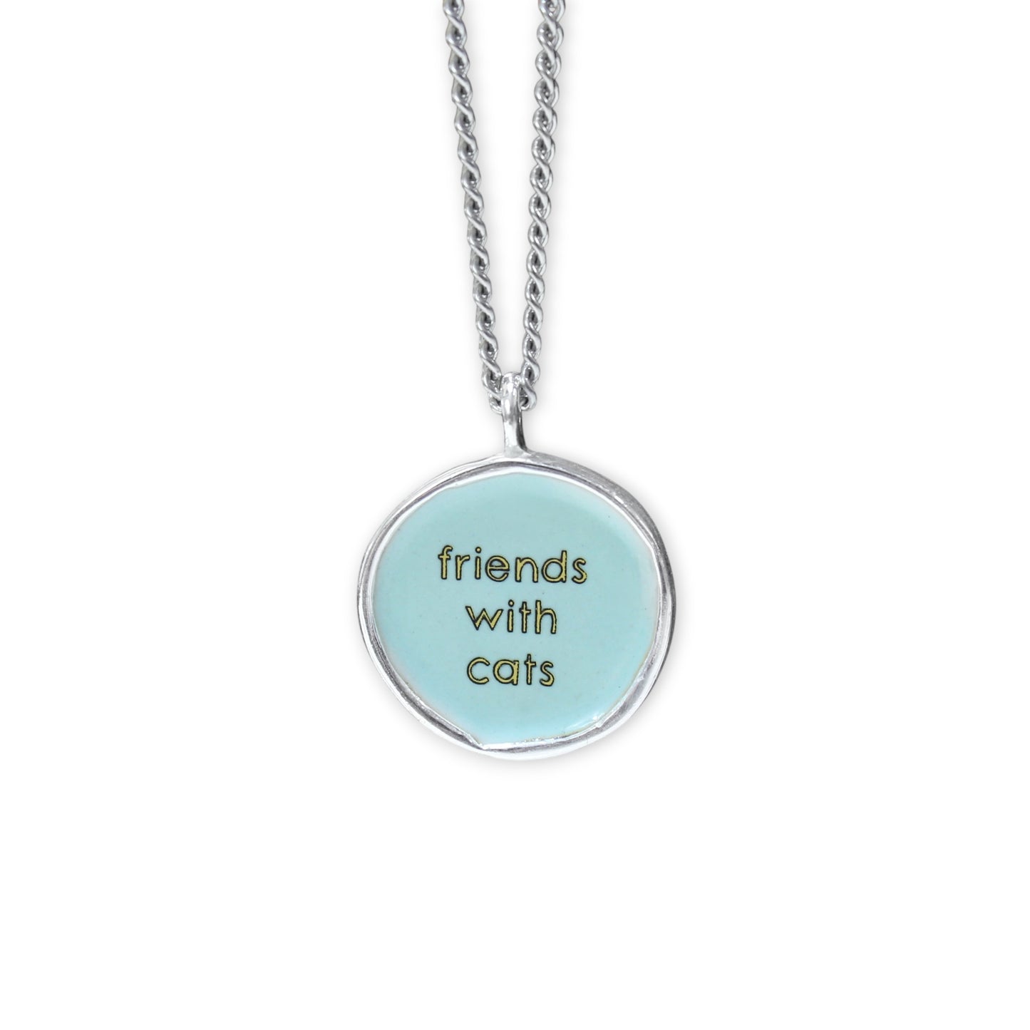 Friends with Cats - Enamel and Sterling Reversible Pendant on 24 Inch Chain