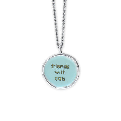 Friends with Cats - Enamel and Sterling Reversible Pendant on 24 Inch Chain