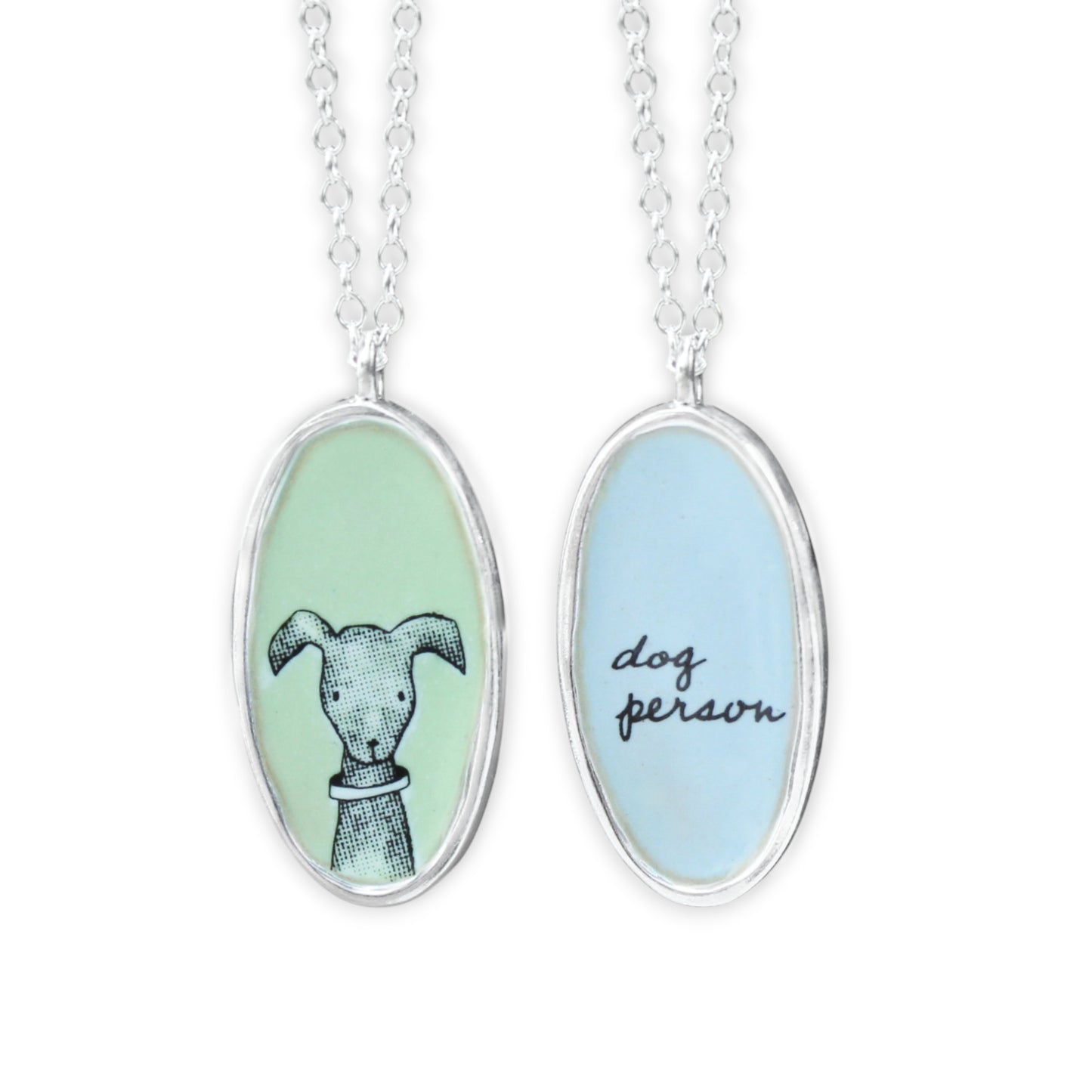 Reversible Sterling Silver and Enamel Dog Person Necklace