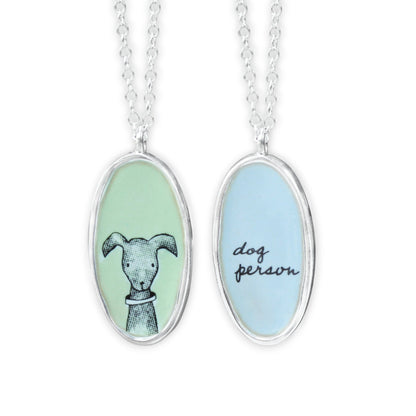 Reversible Sterling Silver and Enamel Dog Person Necklace