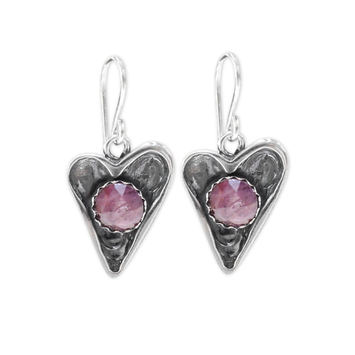 Sterling Silver Heart-Shaped Earrings with Pink Star Sapphires