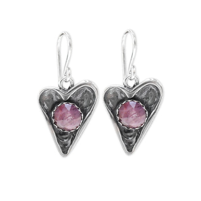 Sterling Silver Heart-Shaped Earrings with Pink Star Sapphires