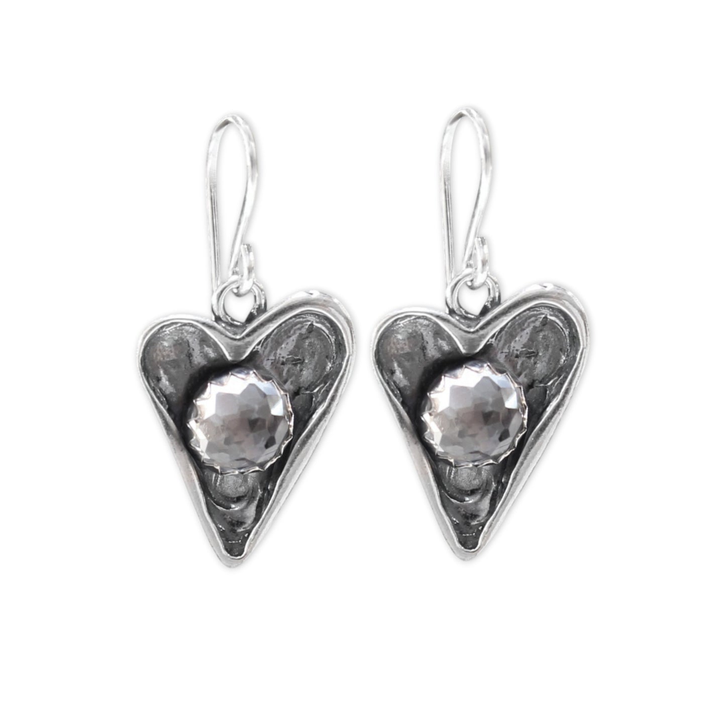 Sterling Silver Heart-Shaped Earrings with Rose Cut Topaz