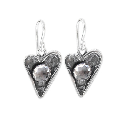Sterling Silver Heart-Shaped Earrings with Rose Cut Topaz