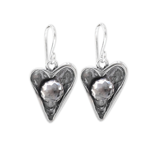Sterling Silver Heart-Shaped Earrings with Rose Cut Topaz