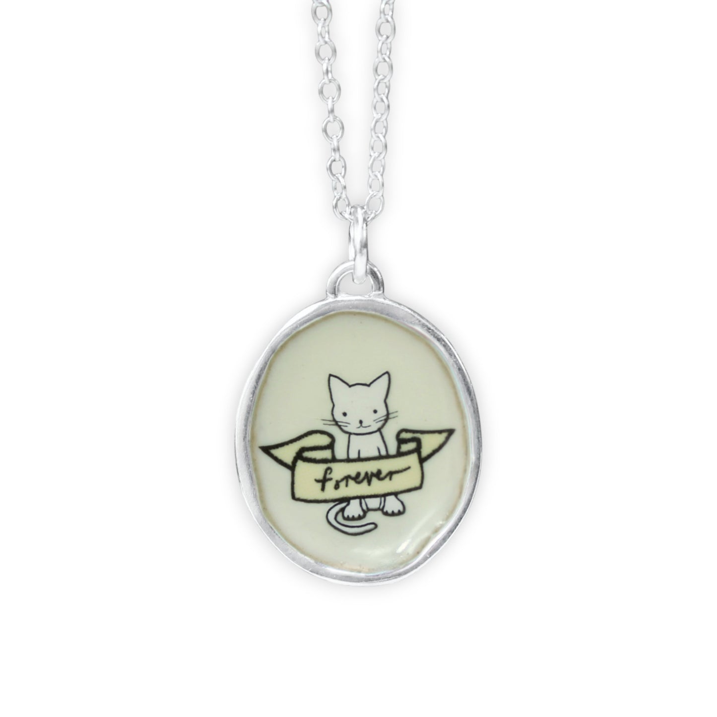Cat Memorial Necklace - Sterling Silver and Enamel Pet Loss Jewelry