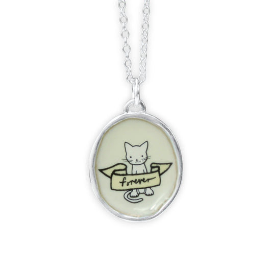 Cat Memorial Necklace - Sterling Silver and Enamel Pet Loss Jewelry