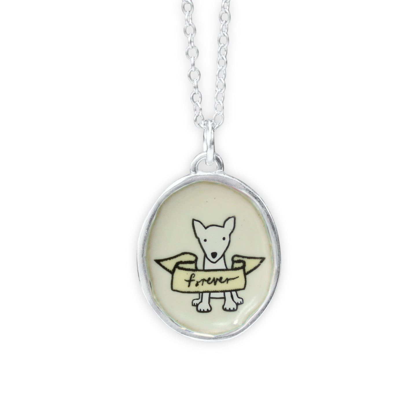 Dog Memorial Necklace - Sterling Silver and Enamel Pet Loss Jewelry