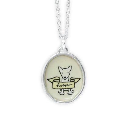 Dog Memorial Necklace - Sterling Silver and Enamel Pet Loss Jewelry