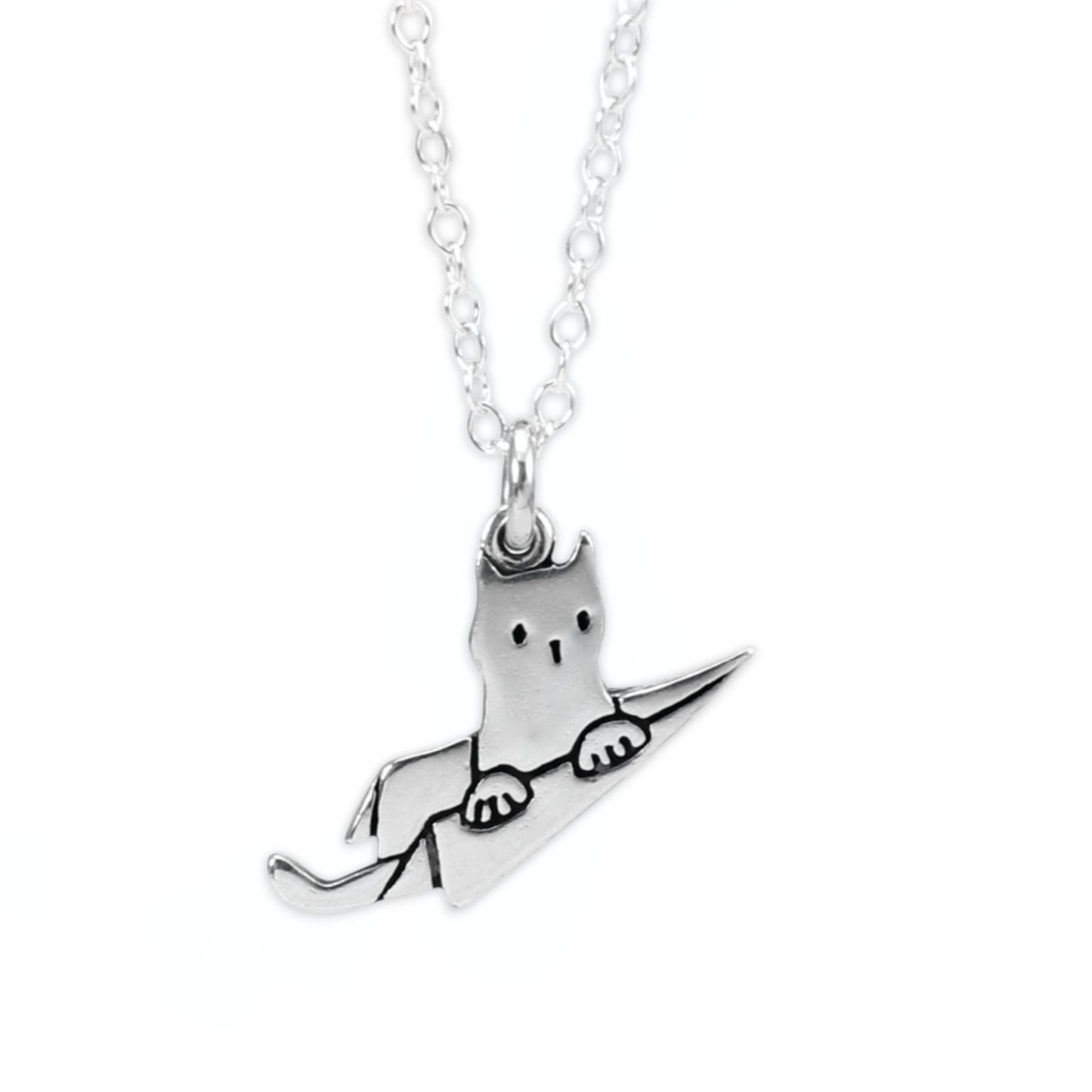 Sterling Silver Flying Cat Charm on Adjustable Chain- Cat in a Plane Charm