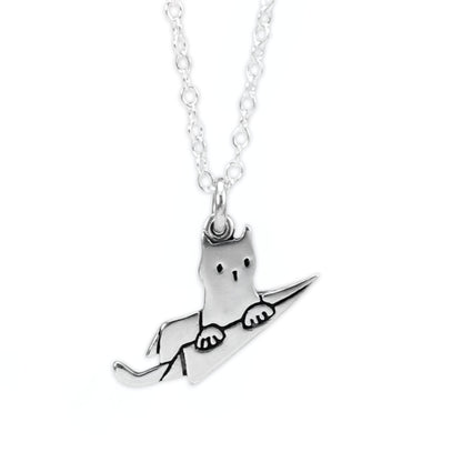 Sterling Silver Flying Cat Charm on Adjustable Chain- Cat in a Plane Charm