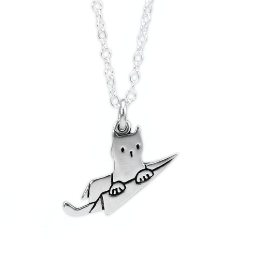 Sterling Silver Flying Cat Charm on Adjustable Chain- Cat in a Plane Charm