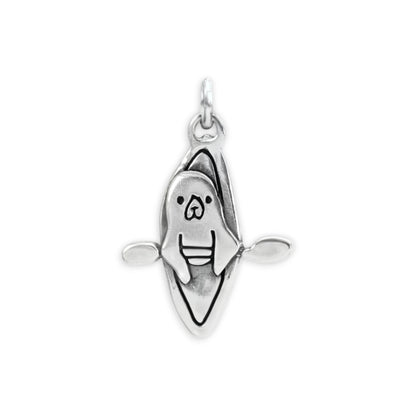 Sterling Silver Kayaking Seal Necklace - Otter in a Kayak Pendant