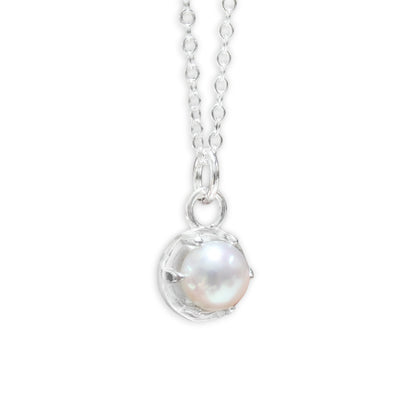 Tiny Pearl Necklace in a Sterling Silver Prong Setting