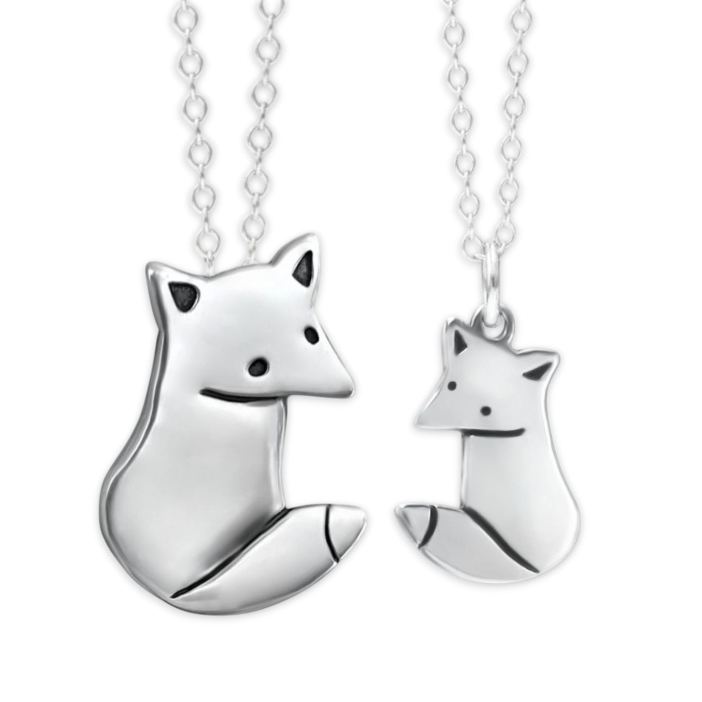 Sterling Silver Mother Daughter Wild Fox Necklace Set for Two People