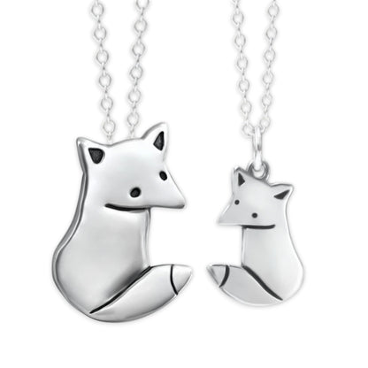 Sterling Silver Mother Daughter Wild Fox Necklace Set for Two People