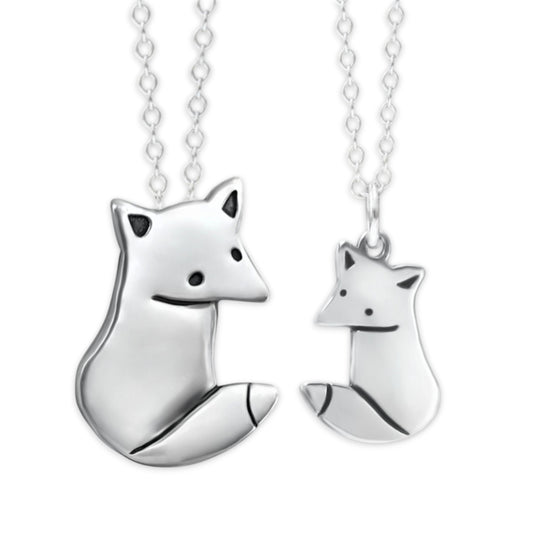 Sterling Silver Mother Daughter Wild Fox Necklace Set for Two People