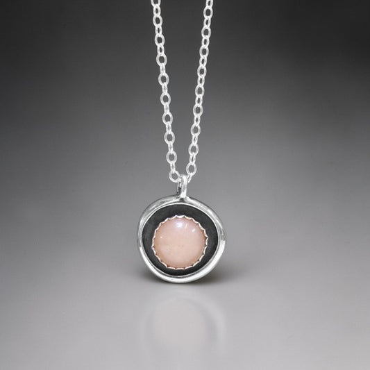 Pink Moonstone Pendant in Sterling Silver Shadow Box Setting