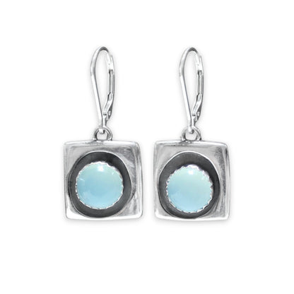 Modern Sterling and Aqua Chalcedony Earrings on .925 Silver Lever-Back Ear Wires