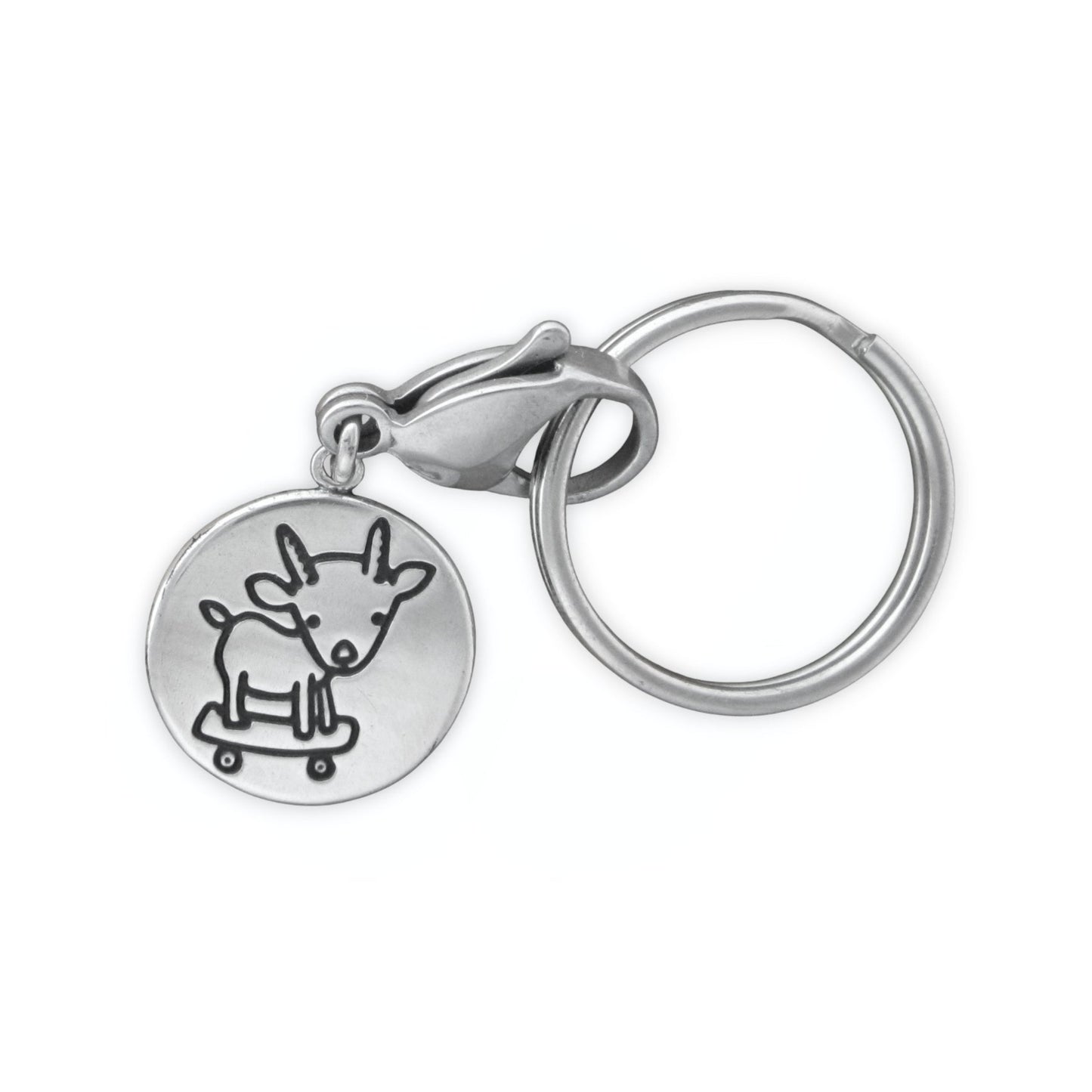 Sterling Silver Skateboarding Goat Keychain