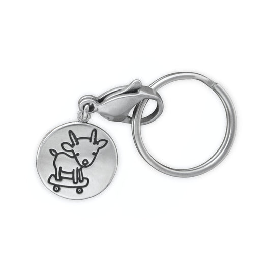 Sterling Silver Skateboarding Goat Keychain