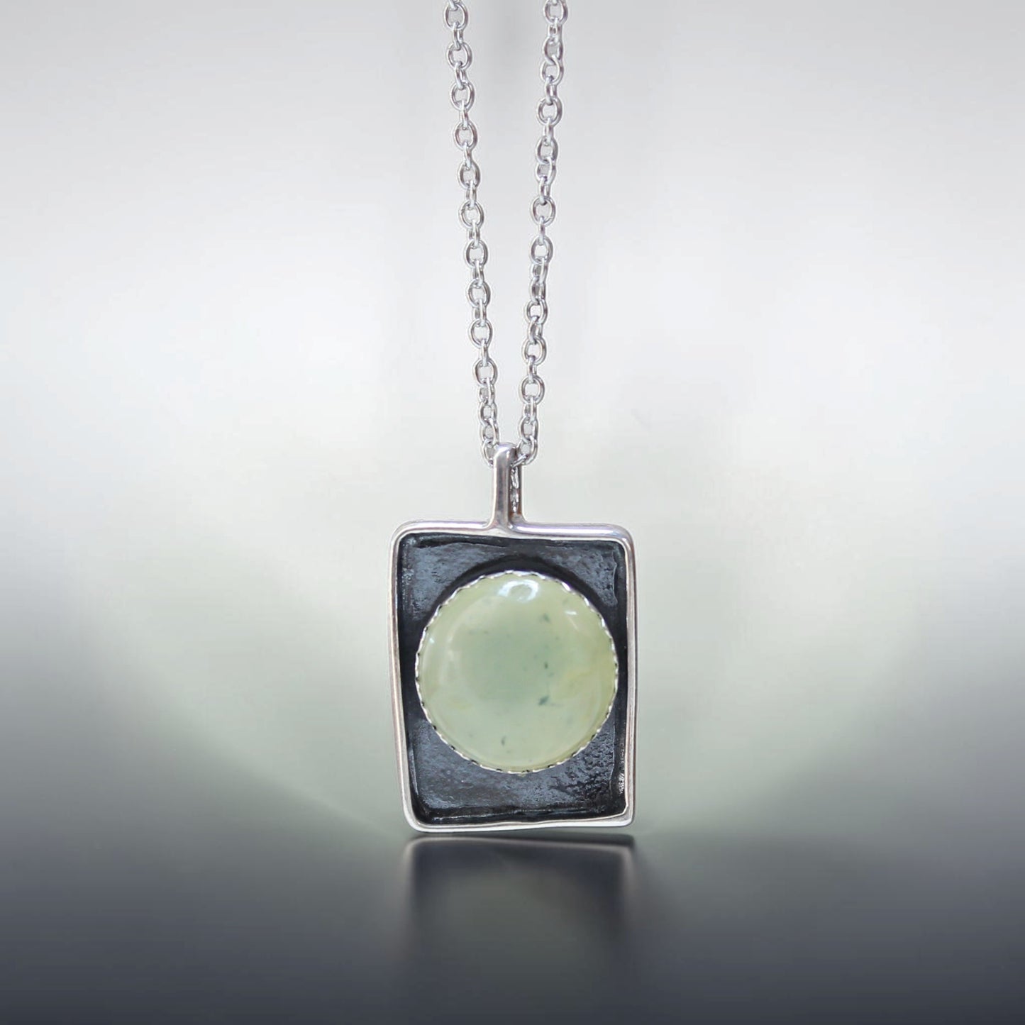 Large Prehnite Shadowbox Pendant on Adjustable Chain