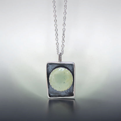Large Prehnite Shadowbox Pendant on Adjustable Chain