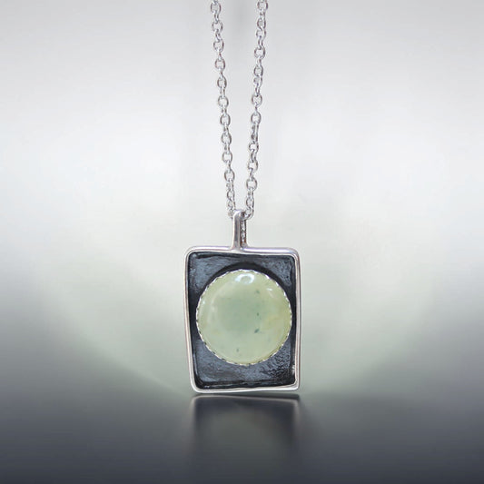 Large Prehnite Shadowbox Pendant on Adjustable Chain