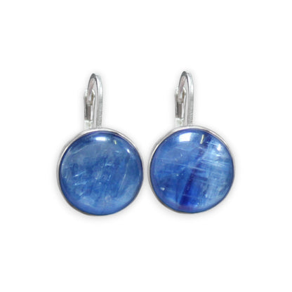 Sterling Silver Shiny Blue Kyanite Earrings on Silver Lever Back Wires