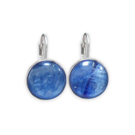 Sterling Silver Shiny Blue Kyanite Earrings on Silver Lever Back Wires