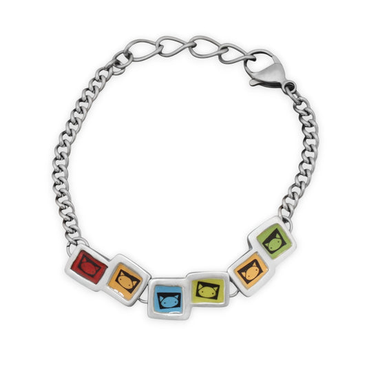 Rainbow Cat Enamel And Sterling Silver Link Bracelet