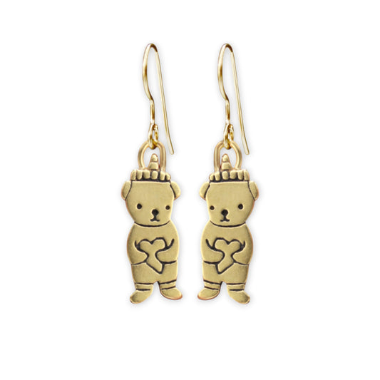 Tiny Gold Honey Bear Charm Earrings