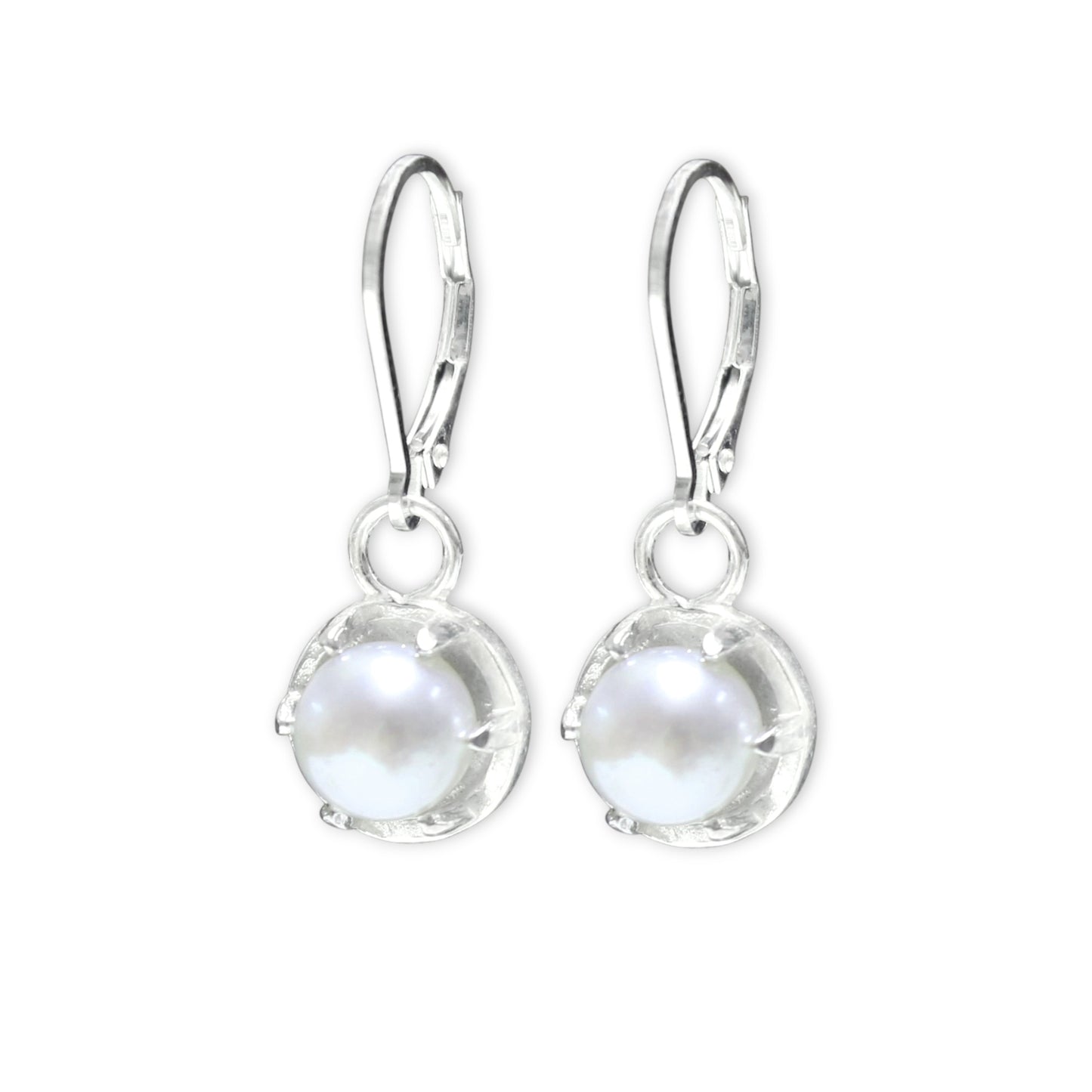 Modern Pearl Earrings - Prong Set Minimalist Pearl Earrings in Sterling Silver