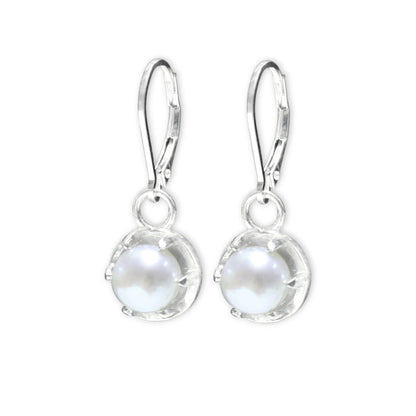 Modern Pearl Earrings - Prong Set Minimalist Pearl Earrings in Sterling Silver