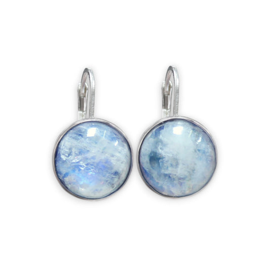 Modern Blue Moonstone Lever Back Earrings - Gemstone Jewelry