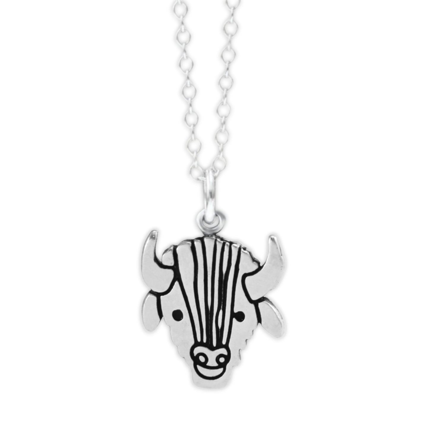 Sterling Silver Buffalo Charm Necklace on an Adjustable Chain