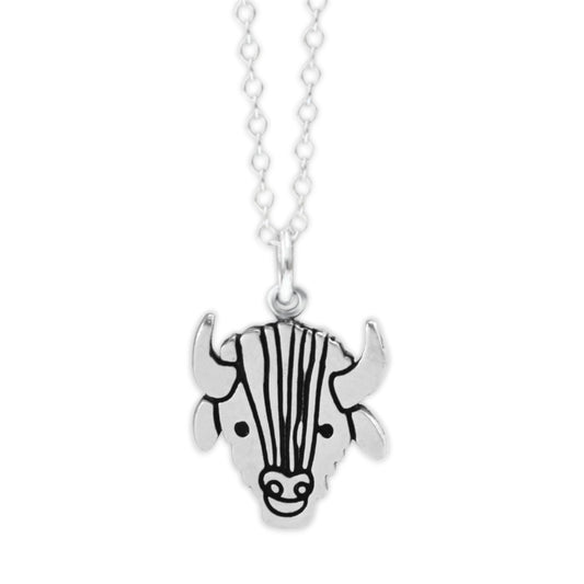 Sterling Silver Buffalo Charm Necklace on an Adjustable Chain