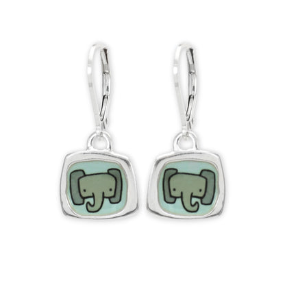 Tiny Elephant Earrings - Enamel and Sterling Silver Baby Elephant Earrings