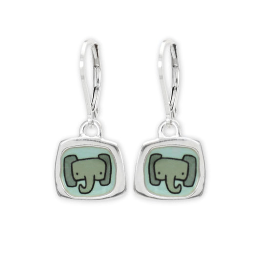 Tiny Elephant Earrings - Enamel and Sterling Silver Baby Elephant Earrings