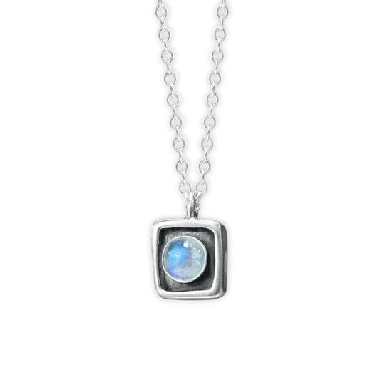 Tiny Rainbow Moonstone Necklace on Adjustable Sterling Chain