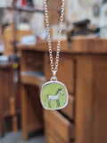 Sterling Silver Lucky  Horse Charm Necklace Made With Enamel on Adjustable Chain