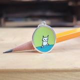 Sterling Silver and Enamel Peeking Cat Charm Necklace on Adjustable Sterling Chain