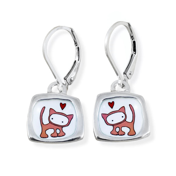 Sterling Silver Punk Kitty Dangle Earrings -  Cat Jewelry
