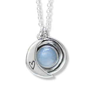Sterling Silver Moonstone with Moon Charm Talisman Necklace